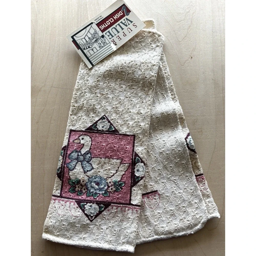 Vtg 1980s Franco Goose Dishcloth LOT of 2 NWT Cottage Granny Retro Pink Blue